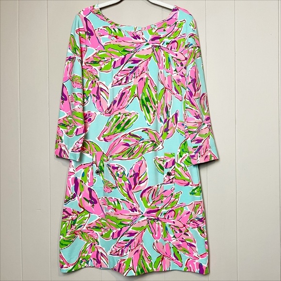 Lilly Pulitzer Charlene Dress Large In the Vias pink green tropical floral shift - Picture 2 of 16